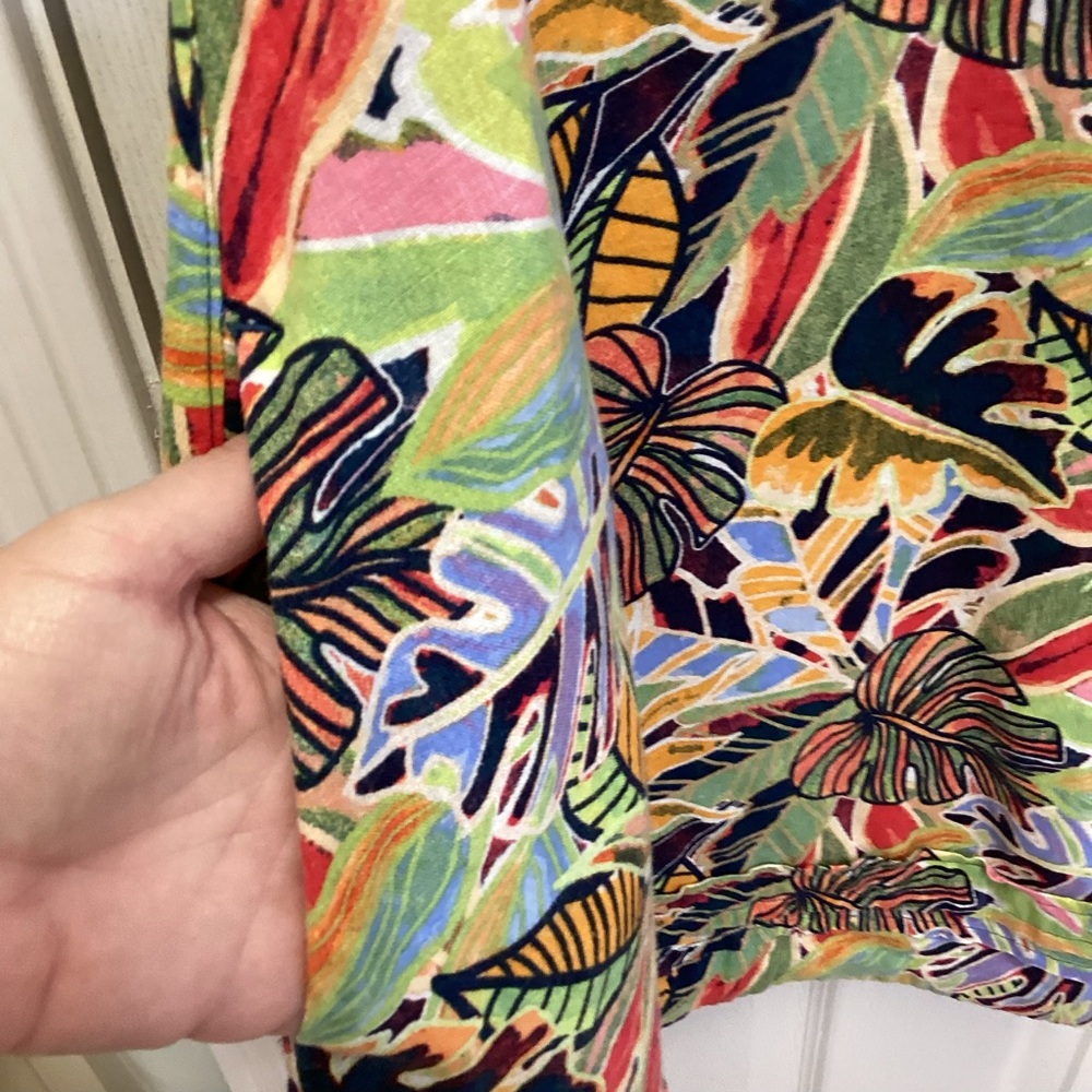 C&C California Multicolor Leaf Print SZ S tropical mini 100% Linen dress - Picture 6 of 9